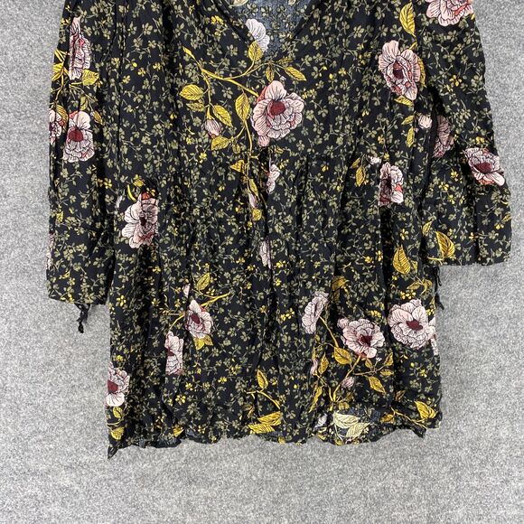 Motherhood Top Women M Maternity Black Floral 3/4 Sleeve V-Neck Rayon Blouse - Picture 4 of 9